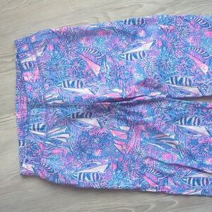 Lilly Pulitzer S linen pants back pockets blue pink sailboats long casual light